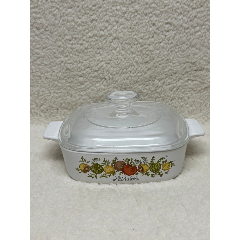 Corning Ware Casserole Dish White Spice of Life L'Echalote A-1-B 1 Quart w/Lid